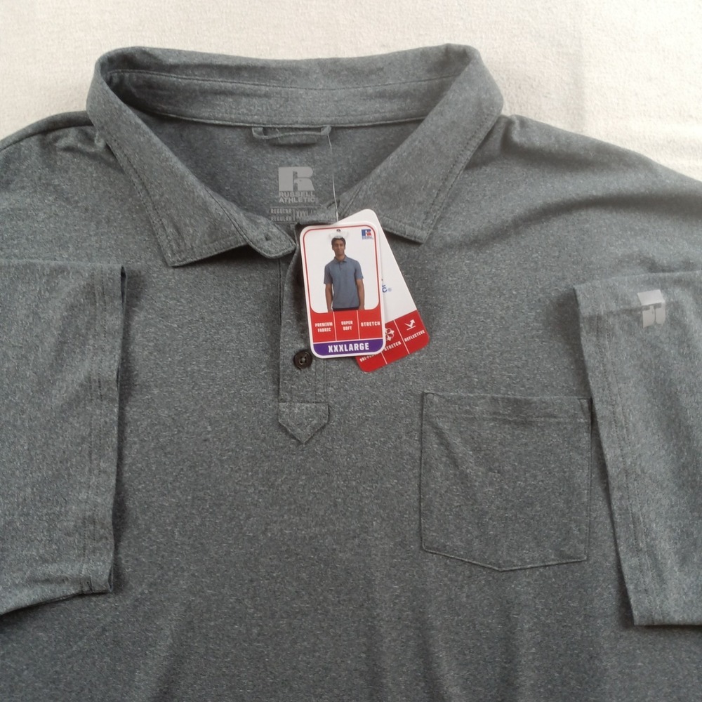 NWT Russell Mens‎ Gray Short Sleeve Dri-Power Golf Polo Shirt – Size XXXL 3XL